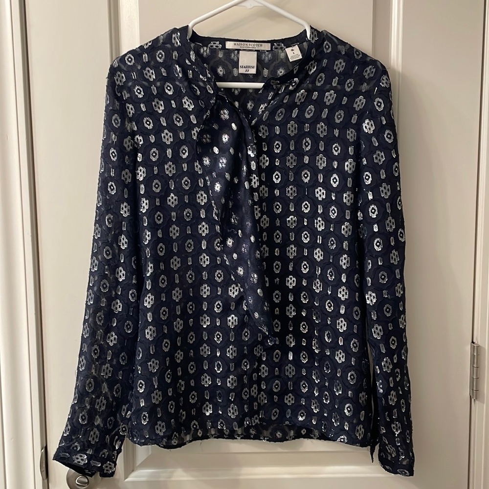 Maison Scotch Scotch & Soda Stardust 77 Blue/Silver Sheer Blouse Size 1 (small)